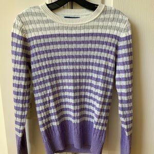MACYS KAREN SCOTT LILAC GRAY STRIPED CREWNECK SWEATER